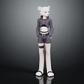 Anthropomorphic Bear Character 3D Model With White Fur Gray Outfit Shorts Long Socks And Sandals