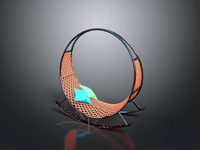 Modern Orange Woven Lounge Chair With Black Metal Frame And Colorful Cushions 3d model