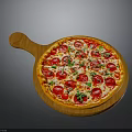 Freshly Baked Pizza with Tomato Toppings and Herbs on Wooden Pizza Board