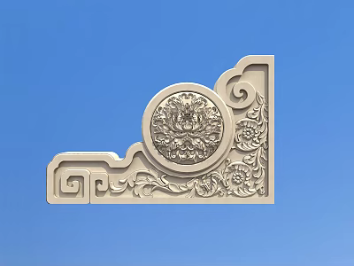 White Carved Corner Decoration With Blue Background Circular Floral And Curved Scroll Designs 3d model