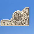 White Carved Corner Decoration With Blue Background Circular Floral And Curved Scroll Designs
