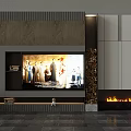 Modern TV Wall Interior Design With Wooden Panels Fireplace And Decorative Shelves