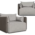 Modern Single Sofa With Light Gray Fabric Dark Brown Armrests And Cushions 3d model