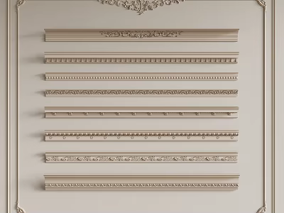 Elegant White Gypsum Crown Molding With Different Ornate Patterns For Home Interior 3d model