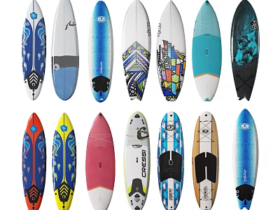 Stylish Surfboards As Sports Equipment With Multiple Designs And Colorful Patterns 3d model