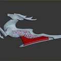 Silver Leaping Deer Emblem With Red Base On Reflective Dark Surface 3d model