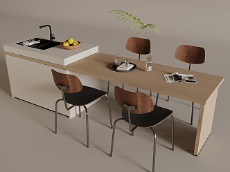 Modern Island Table Dining Table and Chair Solid Wood Dining Table and Chair Island Table Washing Sink 3d model