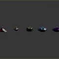 Colorful Gemstones In Different Shapes On Stands With Reflections Against Gray Background