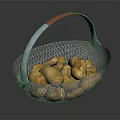 Golden Fried Food Items In Metal Wire Basket With Red Grey Handle