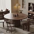 Round Wooden Dining Table Set with Matching Chairs and Storage Cabinet in Cozy Living Interior
