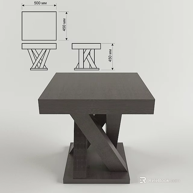 Dining Table Structural Design Diagram With Cross Legs And Dimension Markings 3d model