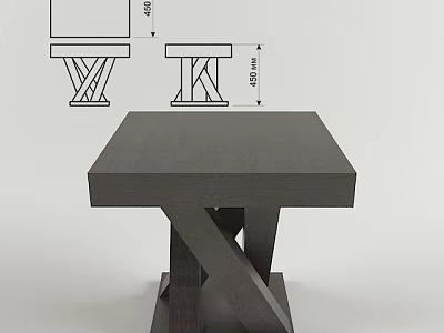 Dining Table Structural Design Diagram With Cross Legs And Dimension Markings 3d model