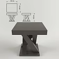 Dining Table Structural Design Diagram With Cross Legs And Dimension Markings 3d model