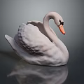 White Swan Sculpture With Elegant Posture And Shiny Surface Reflection 3d model