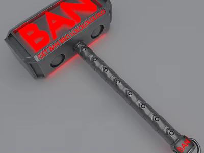 Durable Hardware Hammer With Red BAN Lettering Illuminated Head And Black Metal Rivet Handle 3d model