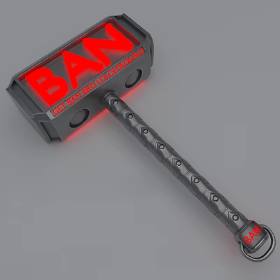 Durable Hardware Hammer With Red BAN Lettering Illuminated Head And Black Metal Rivet Handle 3d model