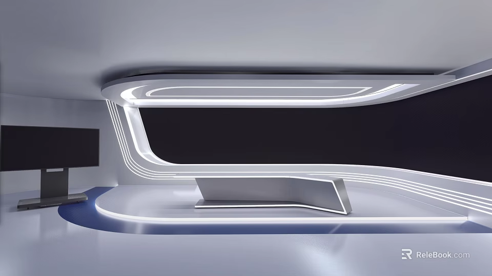 Modern Futuristic Interior Design With Streamlined LED Lights And Sleek Surfaces 3d model 