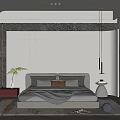 Modern Bedroom Interior Featuring Comfortable Bed Soft Lighting And Stylish Area Rug 3d model