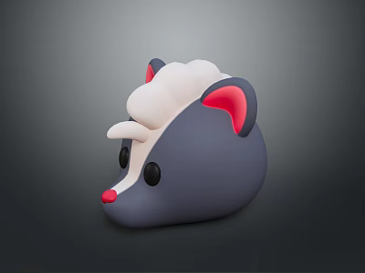 Cute Cartoon Animal Head Model With Gray Body Pink Ears White Top Fur And Red Nose 3d model