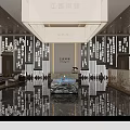 Elegant New Chinese Style Corporate Reception Lobby With Luxury Marble Front Desk And Artistic Decorations