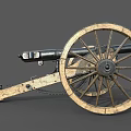 Historical Old Cannon Weapon With Wooden Wheels And Metal Barrel