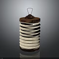Decorative Copper And White Striped Lantern With Handle And Ribbed Body