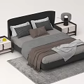 Modern Double Bed With Black Headboard Gray Bedding Brown Throw And Nightstands 3d model