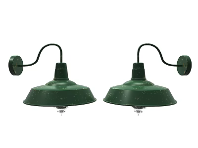 Vintage Green Wall Lamps With Curved Black Brackets And Metal Shades Set of Two 3d model