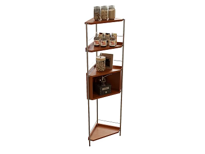 Multi Tier Corner Storage Shelf With Wooden Layers And Metal Frame For Home Organization Items 3d model