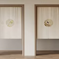 Japanese Sliding Washi Doors With Circular Flower Bird Patterns And Wooden Frames