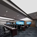 Modern Conference Room Interior Design With Long Table Black Chairs And Blue Screens