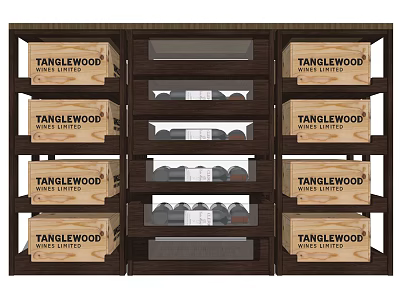 Wooden Wine Cabinet With Side Crates And Glass Shelves For Wine Storage 3d model