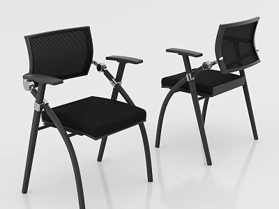 Two Modern Office Chairs with Black Mesh Back Padded Seat and Metal Armrests Frame 3d model