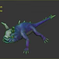 Vibrant Blue Purple Fantasy Creature With Horns Spikes Green Eyes And Sharp Claws