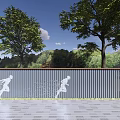 Outdoor Scenic Wall Featuring White Running Silhouettes Green Trees And Blue Sky