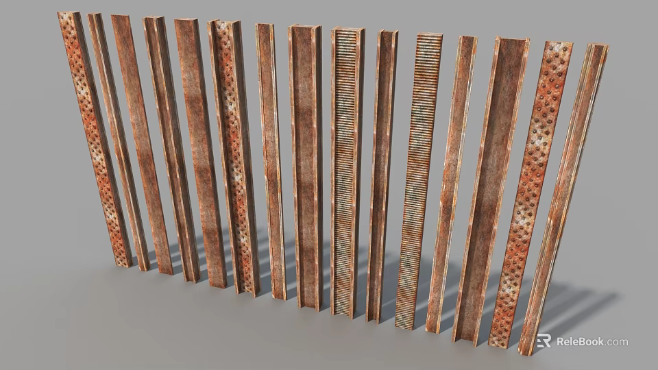 Industrial Equipment Metal Strips Featuring Rusty Surface Holes And Textured Design 3d model 