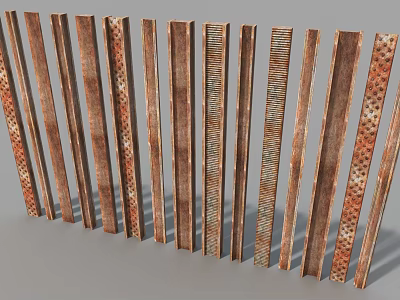 Industrial Equipment Metal Strips Featuring Rusty Surface Holes And Textured Design 3d model