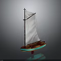 Wooden Sailboat With Turquoise Bottom White Sail And Red Mast Structure