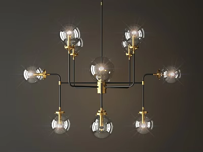 Elegant Modern Chandelier With Brass Frame And Clear Glass Globe Bulbs 3d model