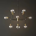 Elegant Modern Chandelier With Brass Frame And Clear Glass Globe Bulbs