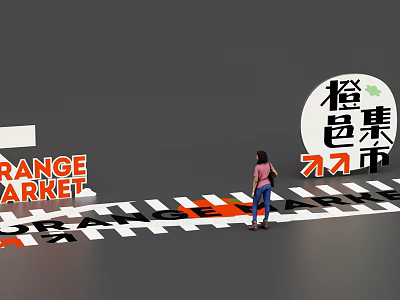 Orange Market Check in Photo Spot With Round Sign Zebra Crossing And Arrows 3d model