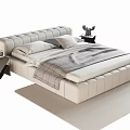 Beige Leather Double Bed With Tufted Headboard Soft Bedding And Side Nightstand 3d model