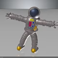 3D Astronaut Model Wearing Silver Spacesuit Yellow Boots Blue Helmet With Outstretched Arms