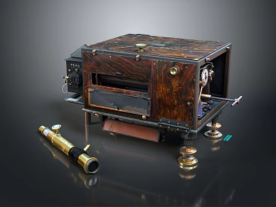Vintage Wooden Household Appliance With Metal Parts And Gold Decorative Bases 3d model