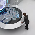 Futuristic Tech Control Room With Circular Displays Blue Lighting And Earth Interface Elements 3d model