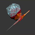Unique 3D Artistic Weapon Featuring Red Orange Flame And Blue Decorative Elements