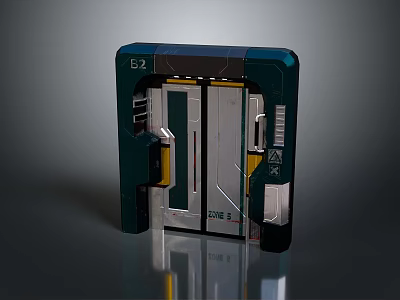 Futuristic Hi Tech Gate with Blue Accent Metallic Frame and Digital Control Panel Design 3d model