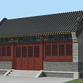 Ancient Chinese Building Featuring Black Tiled Roof Red Doors Gray Brick Walls And Stone Steps