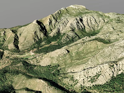Scenic Mountain Landscape With Rolling Peaks Rocky Surfaces And Green Vegetation 3d model