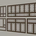Various Casement Windows With Brown Frames And Grid Patterns For Home Interior Design 3d model